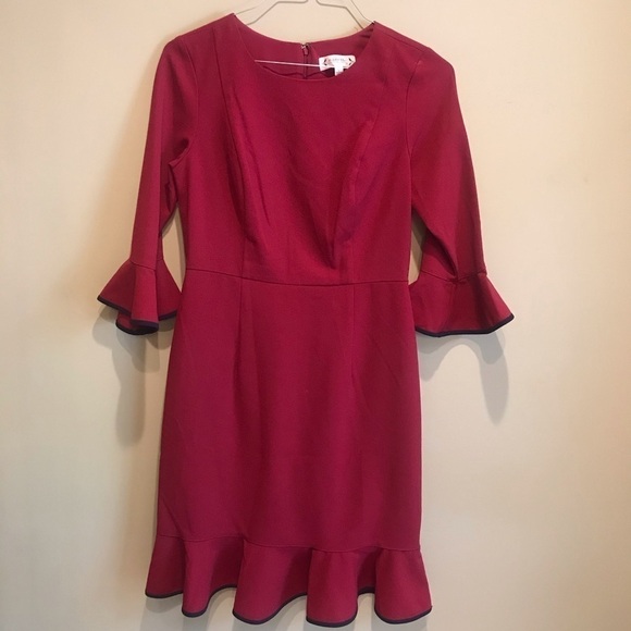 NANETTE LEPORE RED DRESS BLACK TRIM SIZE 6 - Picture 1 of 8